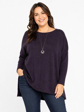 Style & Co Dark Purple Seamed Boat Neck Long Sleeve Hi Lo Tunic Sweater Women 2X